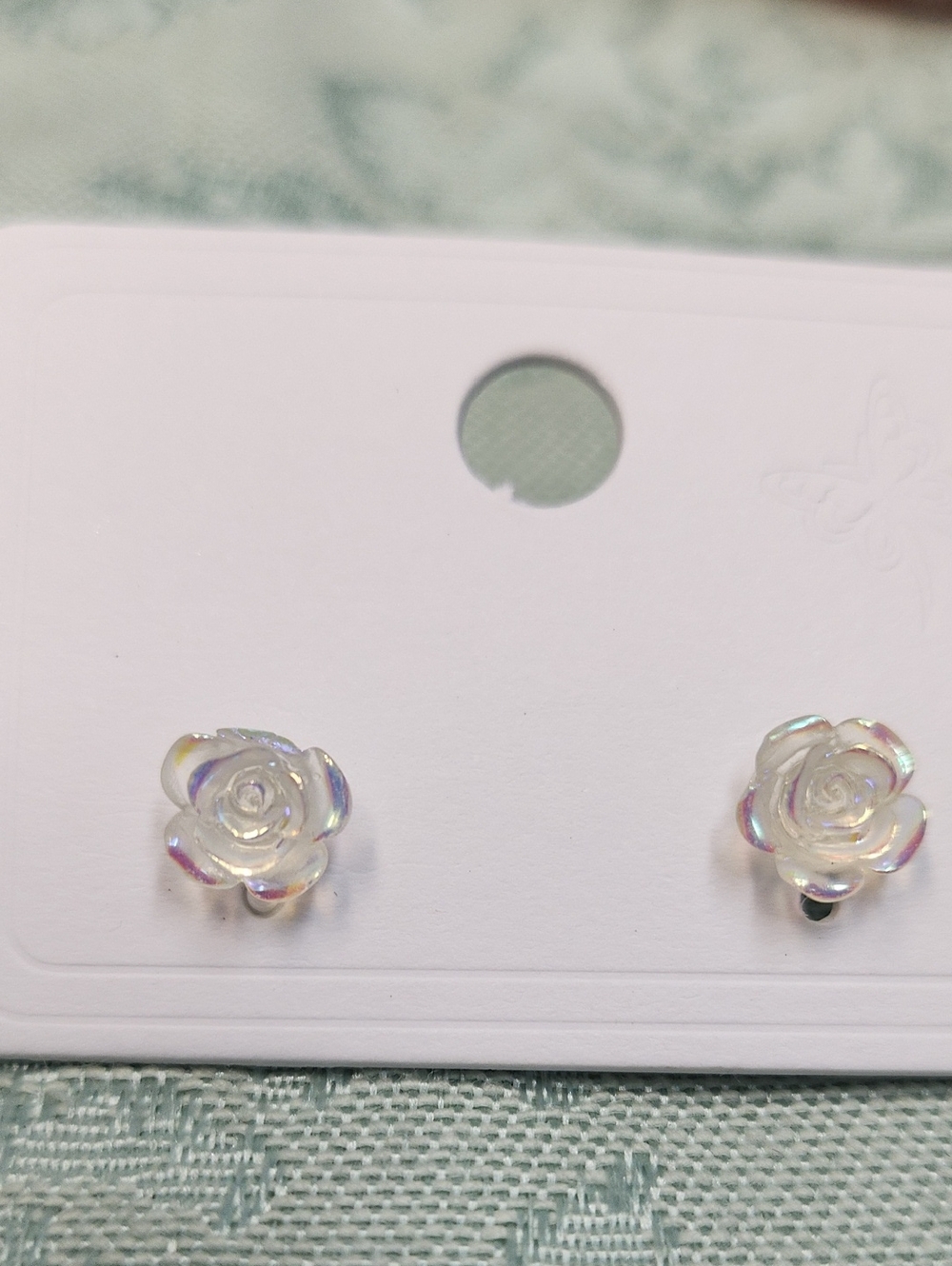 Beautiful White Irridesent Rose Earrings!